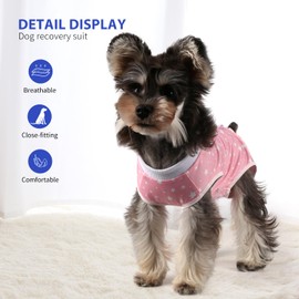Pawcomon Dog Surgery Recovery Suit Puppy Surgical Clothes Abdominal Wounds Anti-Licking Dog Bodysuit Onesie Substitute E-Collar& Cone Pink Star M