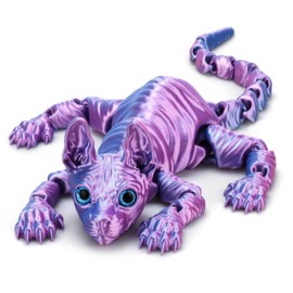 3D Printed Sphynx Cat, Realistic Hairless Cat Figurine, Cute 3D Printed Toy, Articulated Cat Fidget Toy, for Cat Lovers and Collectors (Blue Pink)
