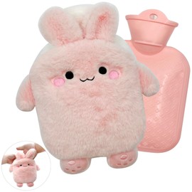 YeahBoom Children's Hot Water Bottle, Rabbit Hot Water Bottle with Hand Warmer Cover, Fluffy Hot Water Bottle with Cover, Removable and Washable Hot Water Bottle, Premium Hot Water Bottle, Tested and