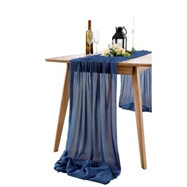 B-COOL Blue Table Runners Chiffon Table Runner 27x120 inch Wedding Table Runner Soft Farbic for Wedding Holiday Thanksgiving Day Christmas Decoration Navy Blue