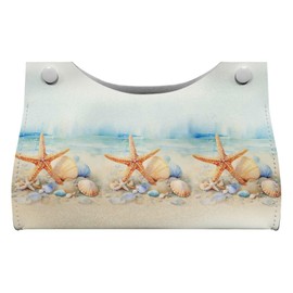 Freewander Starfish Print Tissue Box Cover Modern Decorative Paper Towel Holder PU Leather Long Tissue Box Case Organizer Holder Desk Bathroom, Easy to Clean