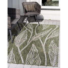 Unique Loom Outdoor Botanical Collection Casual Leafs Transitional Indoor and Outdoor Flatweave Green Area Rug (5' 0 x 8' 0)