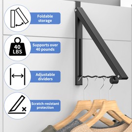 Hleelomi Over The Door Drying Racks for Laundry, Expandable Foldaway Clothes Rail, Suitable for Doors in Bedrooms, Dorms, and Bathrooms, Black