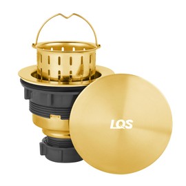 LQS Gold Kitchen Sink Drain Strainer Assembly, Sink Drain Stainless Steel with Removable Deep Waste Basket and Sink Stopper Flat Cover, 3-1/2-inch Golden