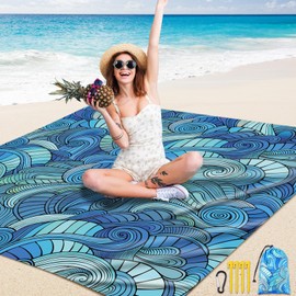 Oitnlaughter Beach Blanket Family Size Beach Mat Picnic Blanket Sandproof Waterproof Lightweight Durable Compact Sand Free Waves Tie Dye Mat 83" X 79" Outdoor Accessories for Travel Camping Hiking