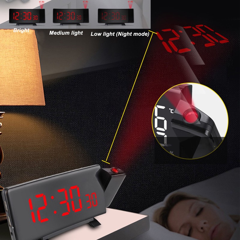 Projection Alarm Clock with 2 USB Ports LED Curved Display