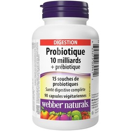Webber Naturals Webber Naturals Probiotic with Prebiotic, 10 Billion Active Cells, 15 Probiotic Strains, 90 Capsules, For Digestive Health, Vegan