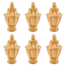 UFURMATE Curtain Finials, 6Pcs Yellow Wood Pattern Plastic Drapery Rail Pole Head Cap Decorative Window Curtain Rod Pole Finials Ends, Fits Dia. 28mm/1.1in Rods (Trophy Shape)