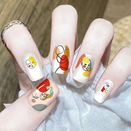 Nail Polish Stickers, 144PCS Abstract Nail Wraps Abstract Lady Graffiti Face Rose Leaf Curves Nail Design Full Cover Graffiti Nail Art Strips Decals for Women Girls