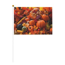 Set 6 5.5"x8.2" Mini Flag on Stick, Thanksgiving Pumpkins Fruit Double Sided Hand Held Small Banner for Garden Decoration,Competition,Team,Holiday