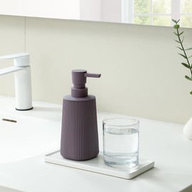 Small Soap Dispenser for Bathroom and Kitchen, Modern Farmhouse Striped Style Plastic Hand Soap Dish Soap Dispenser with Pump Matte Purple