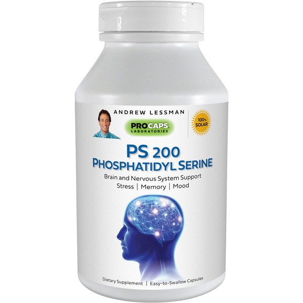 ANDREW LESSMAN PS 200 Phosphatidyl Serine 60 Capsules – Supports Mental Clarity, Positive Mood, Memory, Cognitive Function. Essential for Neurotransmitter Production and Release. No Additives