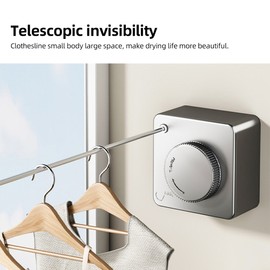 Hidden Retractable Clothesline Outdoor Indoor 13.78 Feet Heavy Duty Steel Wall Mount Drying Rack Clothes Line Laundry Line Portable No Drilling Travel Clothesline Rope with Secure Lock System