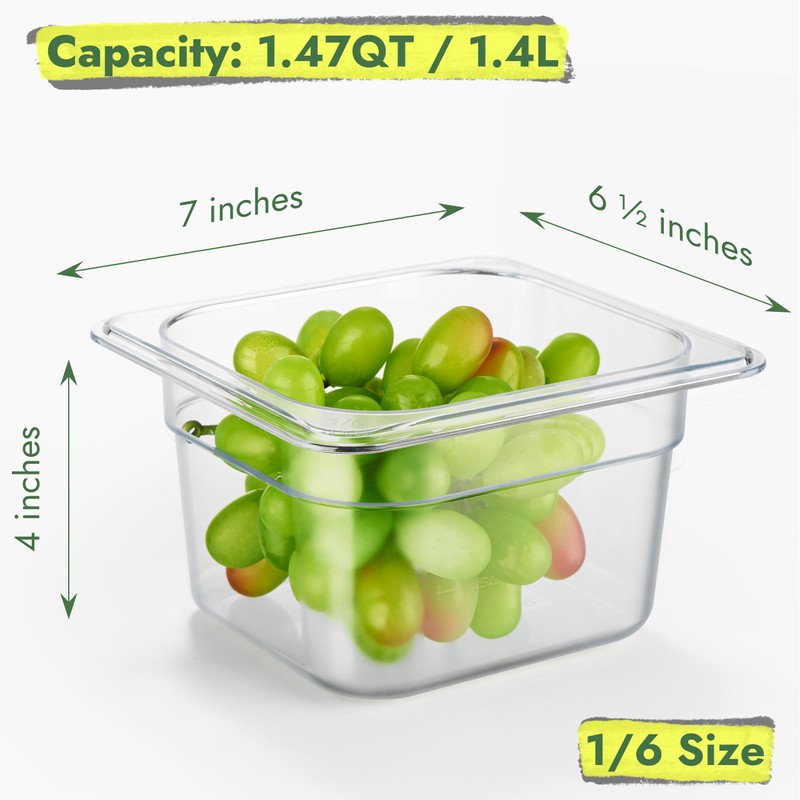 CURTA 6-Pack 1/6 Size 4" Deep NSF Polycarbonate Food Pans