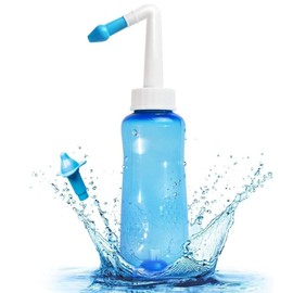 Botella de Lavado Dispositivo de Nasale Irrigación - con 2 Boquillas, Ideal para Adultos y Niños, Para Irrigación Nasal, Tratamiento de Alergias y Congestión Nasal (500 ml, Azul)