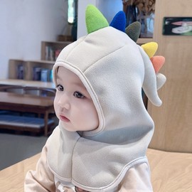 Imported Cartoon Dinosaur Balaclava for Autumn/Winter - Cute Kids' Hat with Ears LF3455 One Size / 8 Months-4 Years - Beige Dinosaur Integrated Hat 3ea