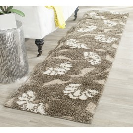 SAFAVIEH Florida Shag Collection SG459 Floral Non-Shedding Living Room Bedroom Dining Room Entryway Plush 1.2-inch Thick Runner, 2'3" x 7' , Smoke / Beige