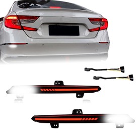 PGTOPONE Smoked Lens Rear Fog Light Bumper Reflector Brake Tail Sequential Flash Singal Lights Lamp For 2018-2020 Honda Accord 10th (Smoked Lens)
