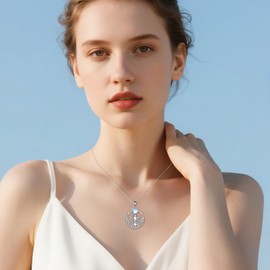 VONALA Triple Moon Goddess Necklace 925 Sterling Silver Moonstone Celtic Knot Triple Goddess Pendant Jewelry Gifts for Women Wife Mom, Normal, Sterling Silver, No Gemstone