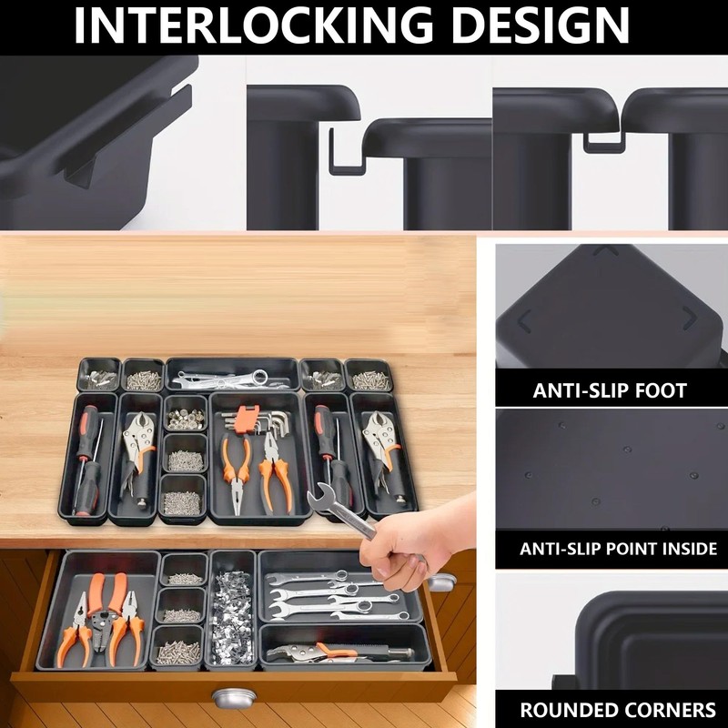 AUTOHJ [𝐔𝐩𝐠𝐫𝐚𝐝𝐞𝐝] 𝟔𝟓 𝐏𝐂𝐒 Tool Box Organizer Tray 𝟓 𝐒𝐢𝐳𝐞𝐬