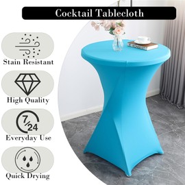 Rakila 2 Pack 43x32 Inch Spandex Round Tablecloth Cocktail Turquoise Table Covers Fitted Stretch Tablecloth for Wedding, Banquet, Party, Birthday