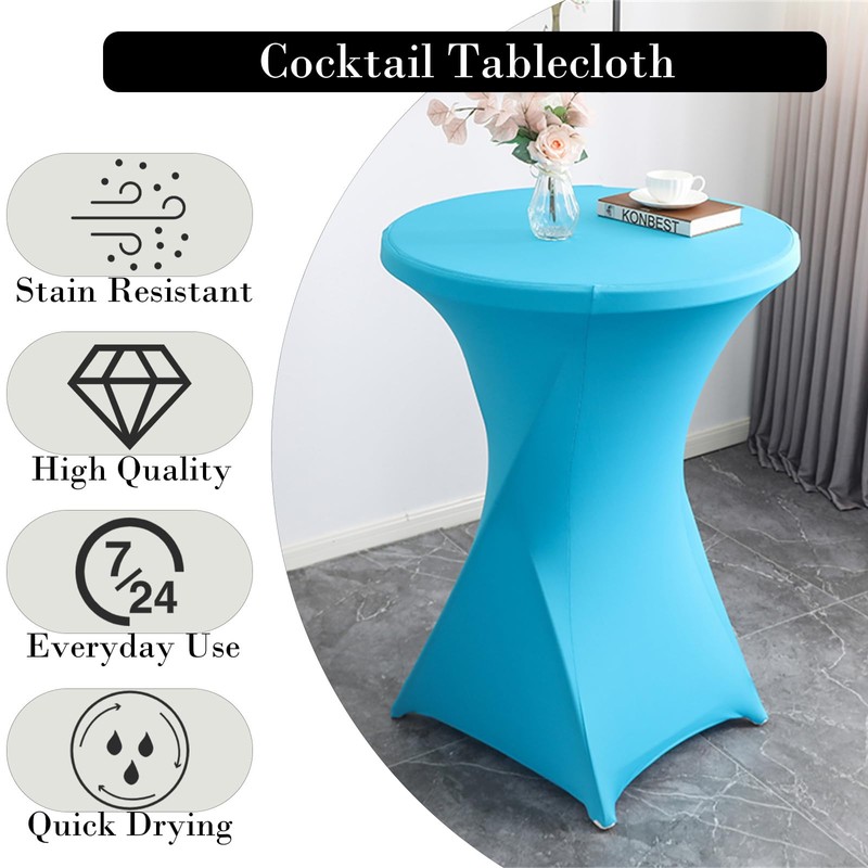 Rakila 2 Pack 43x32 Inch Spandex Round Tablecloth Cocktail Turquoise