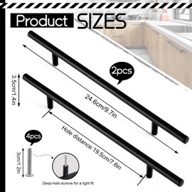 SNOMEL 2 Pack 9.6 Inch Length Kitchen Cabinet Handles Black, 7.6 Inch Hole Center Aluminium Alloy Cabinet Pulls, Kitchen Hardware Door Pulls for Drawer Dresser Cupboard Wardrobe