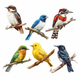 x6 Bird On Branch Stickers for Wall Decor, Covering Marks, Mugs & Cups, Car Bumpers, Shower & Tile, Toilets, Laptop & More, Hardwearing Waterproof 0% Transparency (x6 Branch, A5)