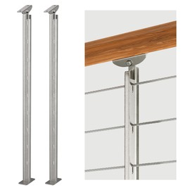 Deck Man 2-Pack Cable Railing Post 36inch Stainless Steel Adjustable Angle Intermediate Post for 1/8" Deck Cable Railing, Sliver