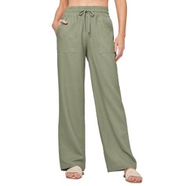 Willit Women Linen Pants Wide Leg Casual Palazzo Pants Cotton Linen Lounge Beach Summer Pants with Pockets 31" Sage Green M