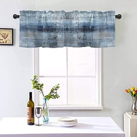 Navy Blue Short Window Valance Curtains, Abstract Art Farmhouse Window Treatment Valances, Curtain Valance for Kitchen Bedroom Bathroom Living Room Dining Room Cafe Decor with Rod Pocket, 54 x 18 in