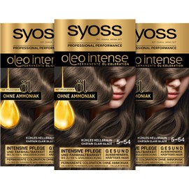 Syoss Oleo Intense Permanent Oil Colouration Hair Colour, 5-54 Cool Light Brown with Nourishing Oil and Ammonia Free, Pack of 3 (3 x 115 ml)