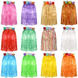 Unittype 36 Pcs Hawaiian Luau Hula Skirts Grass Skirts Elastic Hibiscus Flowers Skirts Colorful Luau Party Favors Tropical Decorations for Women Adults Summer Celebrations Party Supplies, 23.6 Inch