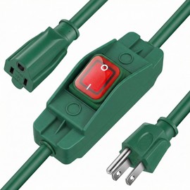 Weewooday 3 Prong Outdoor Extension Cord with Waterproof Switch 1875W Heavy Duty 14/3 SJT Cable Inline On/Off 15A 125V Grounded Outlets Plugs for Appliances (Green, 1.5 ft)