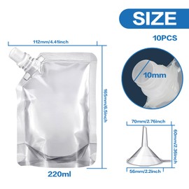 Frunsse Plastic Flasks - Reusable Drink Pouches for Adults Alcohol Drinking Flasks, Reusable Drink Bags (6.8OZ - 10PCS +Funnels)