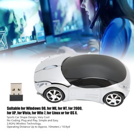 Ratón Inalámbrico, Ratón Deportivo Inalámbrico de 2,4 GHz para Coche, Ratón óptico Inalámbrico para Juegos, Ratón con Forma de Coche para Windows 98 para Win 7 para Linux, para PC, Ordenador Portátil