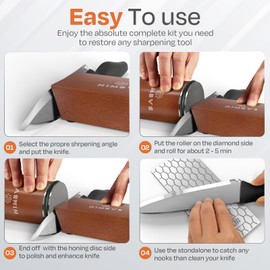 Rolling Knife Sharpener Kit with Diamond & Ceramic Sharpening System – 1000# Grit Whetstone, 15° & 20° Magnetic Angles, Non-Slip Base, Professional Sharpening Kit for Kitchen & All Blade Types