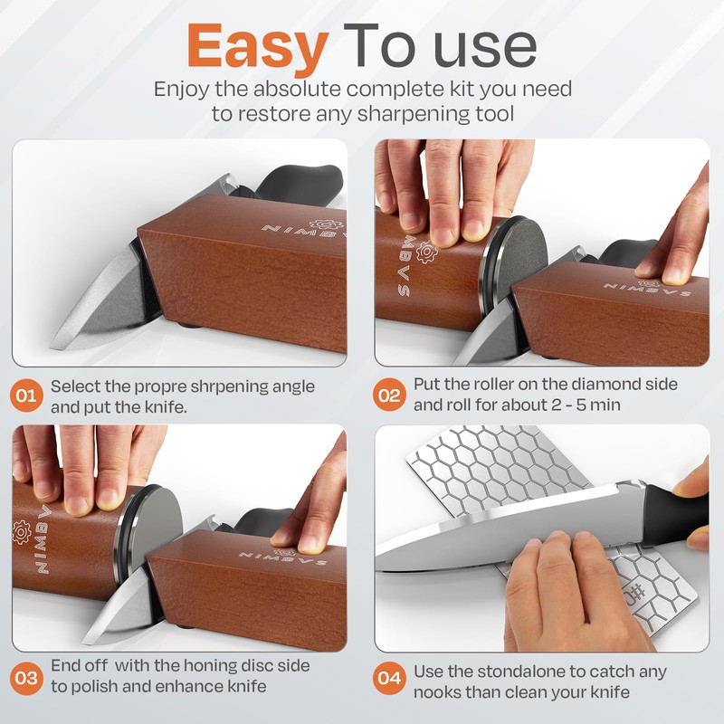 Rolling Knife Sharpener Kit with Diamond & Ceramic Sharpening System