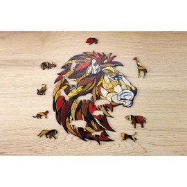 EWA Eco-Wood-Art Lion Puzzle Lion Coloured Wooden Jigsaw Puzzles for Teenagers and Adults, DIY Kit, Self-Assembly, No Glue Required, 100 Pieces, Multicoloured