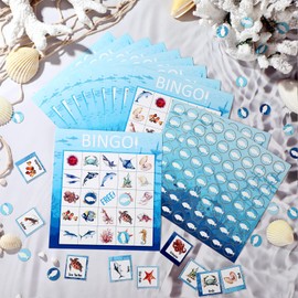 Fainne Ocean Bingo Game 28 Players for Kids Under Sea Creature Playing Cards Funny Educational Memory Group Games for School Classroom Family Activity Party Favor Supplies Exchange Gift Rewards