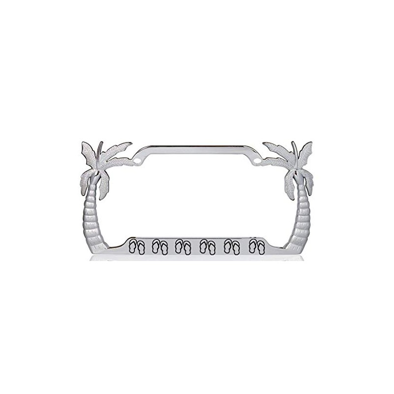 FLIP Flops Palm Tree Design Chrome Metal Auto License Plate