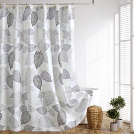 GASIYU Grey Hollow Leaf Shower Curtain, Minimalist White Botanical Foliage Fabric Bath Curtain, Contemporary Rustic Farmhouse Bathroom Decor, 72" W x 72" H