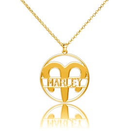 LoEnMe Jewelry Silver Plated Aries Woman Custom Made Engraved Sterling Silver Customized Name Necklace