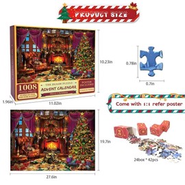 Christmas Advent Calendar Jigsaw Puzzle, 1008 Pieces, 24 Mini Boxes, Santa Claus Holiday Postcards, Home Decor (Q5068)