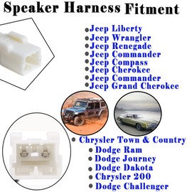4 Pack 72-6514 Speaker Wire Harness Adapter Plug Compatible with Jeep Wrangler Chrysler Town & Country Speaker Harness Adapter Compatible with Dodge Dakota Front Rear Door Speaker Wire Harness Adapter