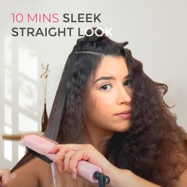 TYMO Hair Straightener Brush, TYMO Ring Hair Straightener Comb Straightening Brush for Women with 5 Temps 20s Fast Heating & Dual Voltage, Pink