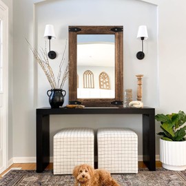 Farmhouse Mirror Rustic Mirror Wood Framed Mirror for Bathroom, Decorative Bathroom Mirrors for Wall Wood, Wall Mounted Rectangular Mirror for Bedroom Living Room, Wood Mirror 24x36 Inch