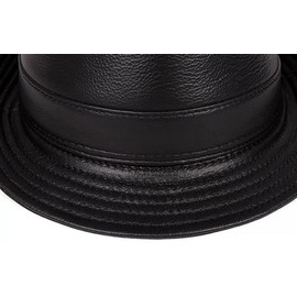 Lifup Men's Fedora Hat Real Leather Panama Hat Trilby Hat Autumn Winter Vintage Style Dress Hat, black