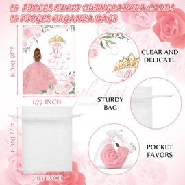 Sawysine 25 Sets Pink Rose Compact Mirrors with Brush Bulk Quinceanera Party Favors for Guests Sweet 15 Travel Mirror with Thank You Cards Organza Bags Quinceanera Gift 15th Birthday Party Favors