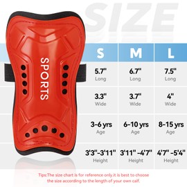 Soccer Shin Guards for Youth Kids with Soccer Socks, 3 Sizes Shin Pads Child Calf Protective Gear Lightweight Adjustable Equipment for 3-15 Years Old Girls Boys Toddler Kids Teenagers (Red, M)